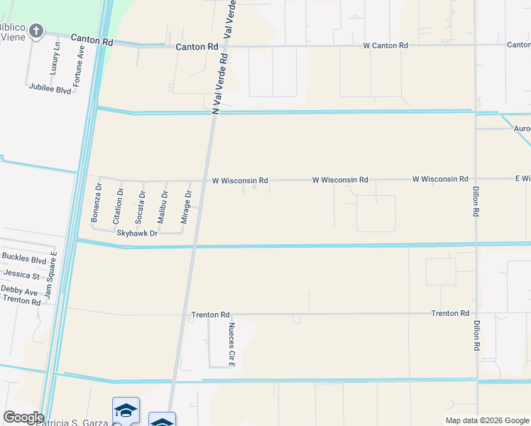 map of restaurants, bars, coffee shops, grocery stores, and more near 611 Wisconsin Rd in Donna
