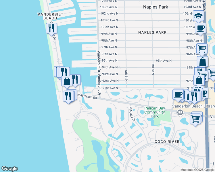 map of restaurants, bars, coffee shops, grocery stores, and more near 523 91st Avenue North in Naples