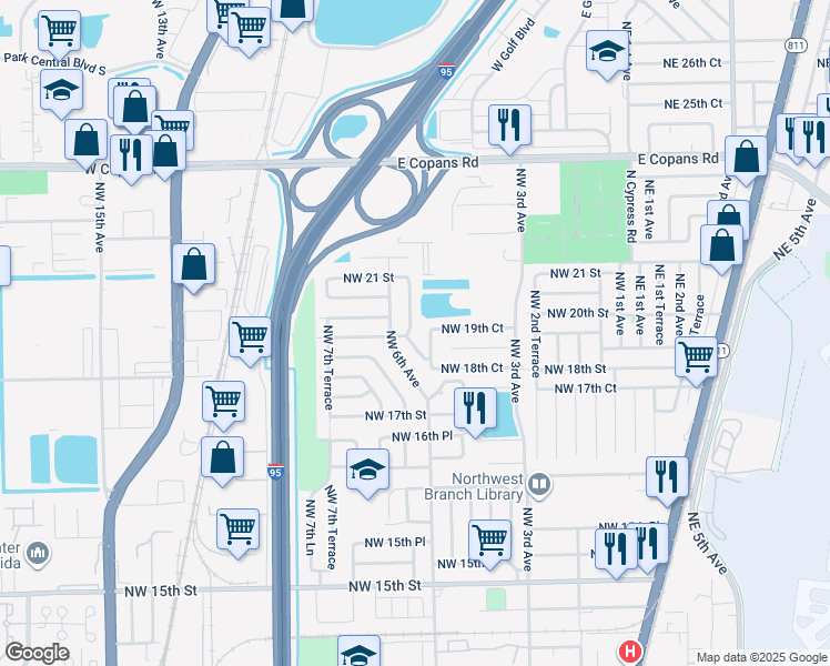 map of restaurants, bars, coffee shops, grocery stores, and more near 1900 Northwest 5th Terrace in Pompano Beach