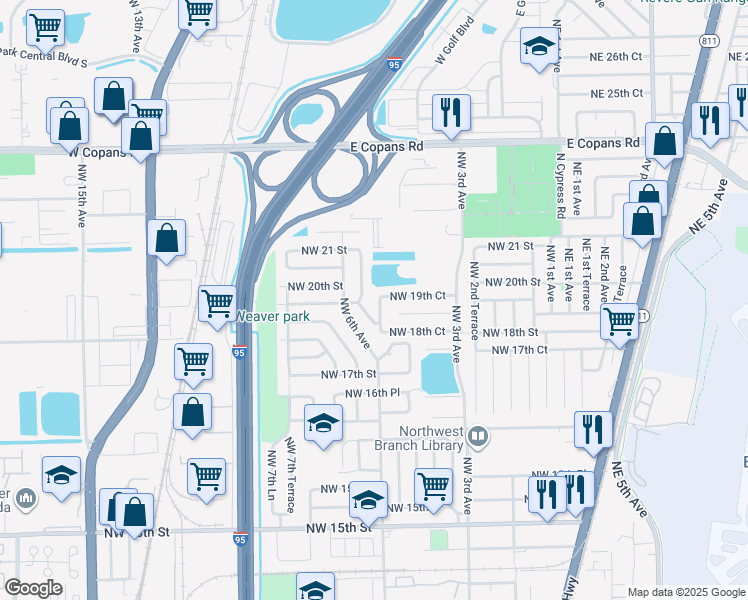 map of restaurants, bars, coffee shops, grocery stores, and more near 1900 Northwest 5th Terrace in Pompano Beach