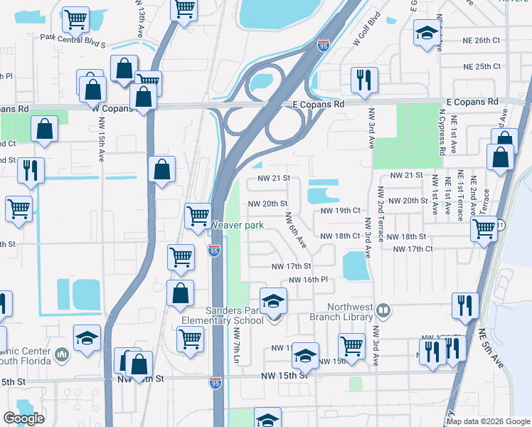 map of restaurants, bars, coffee shops, grocery stores, and more near 617 Northwest 19th Street in Pompano Beach