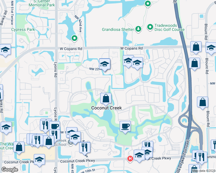 map of restaurants, bars, coffee shops, grocery stores, and more near 2021 Northwest 40th Avenue in Coconut Creek