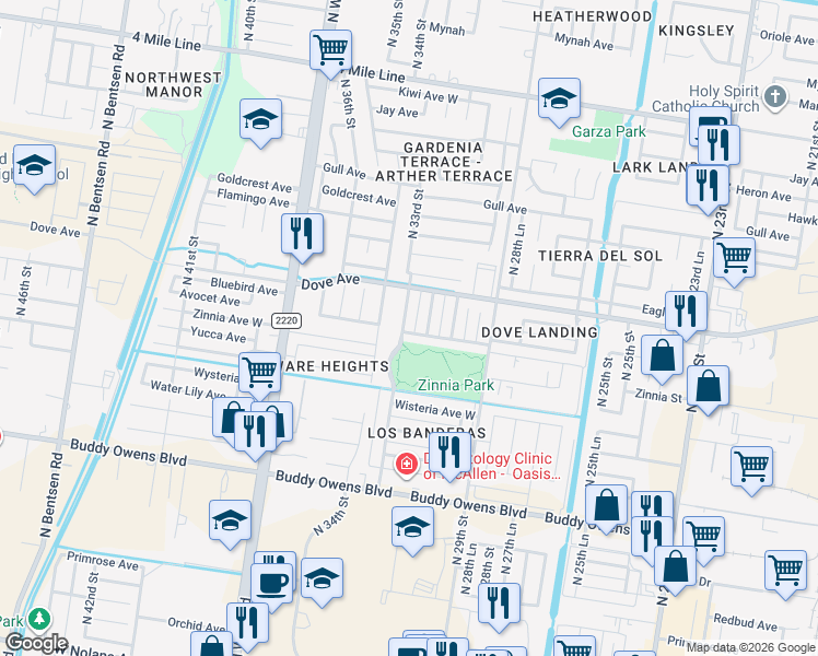 map of restaurants, bars, coffee shops, grocery stores, and more near 5400 North 32nd Street in McAllen
