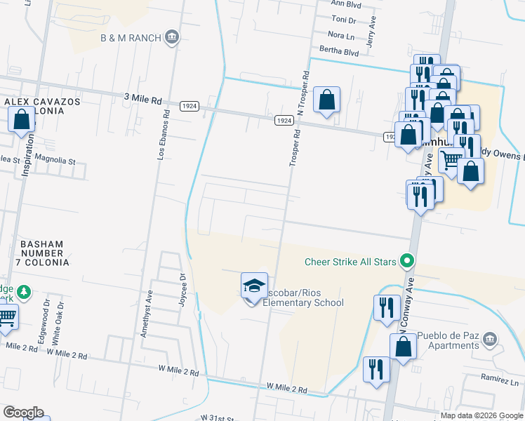 map of restaurants, bars, coffee shops, grocery stores, and more near 3421 Trosper Road in Mission