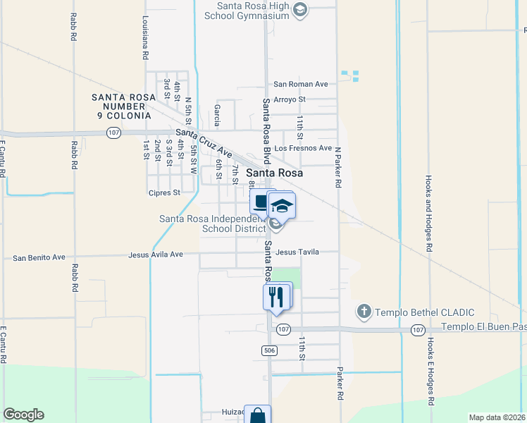 map of restaurants, bars, coffee shops, grocery stores, and more near 117 Farm to Market 506 in Santa Rosa