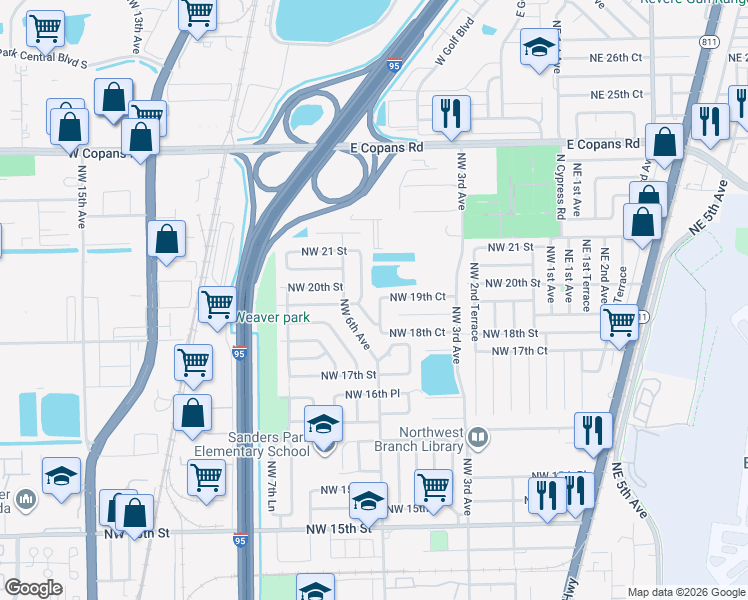 map of restaurants, bars, coffee shops, grocery stores, and more near 1900 Northwest 5th Terrace in Pompano Beach