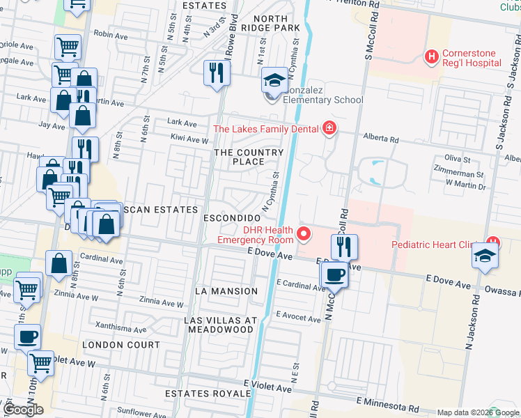 map of restaurants, bars, coffee shops, grocery stores, and more near 5905 North Cynthia Street in McAllen