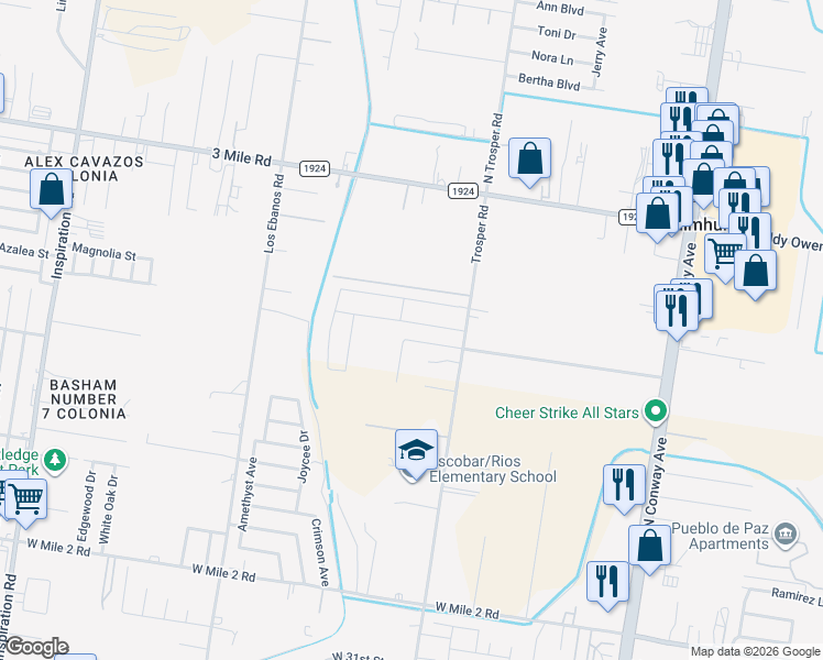 map of restaurants, bars, coffee shops, grocery stores, and more near 3421 Trosper Road in Mission
