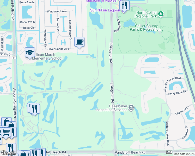 map of restaurants, bars, coffee shops, grocery stores, and more near 2825 Tiburon Boulevard East in Naples