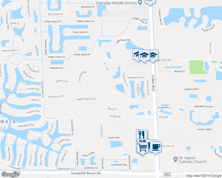 map of restaurants, bars, coffee shops, grocery stores, and more near 15244 Summit Place Circle in Naples