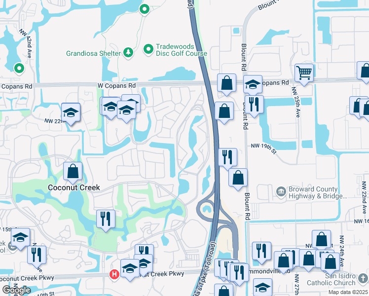 map of restaurants, bars, coffee shops, grocery stores, and more near 1805 Eleuthera Point in Coconut Creek