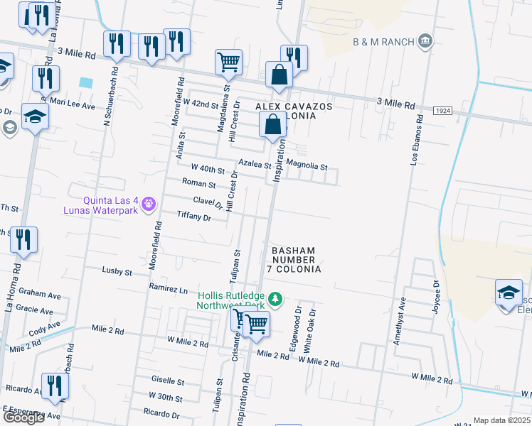 map of restaurants, bars, coffee shops, grocery stores, and more near 3804 Crisantema Street in Mission