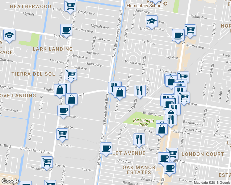 map of restaurants, bars, coffee shops, grocery stores, and more near 1900 West Dove Avenue in McAllen