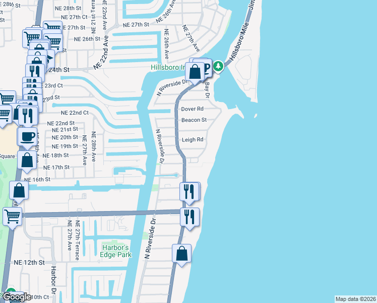 map of restaurants, bars, coffee shops, grocery stores, and more near 3213 Marine Drive in Pompano Beach