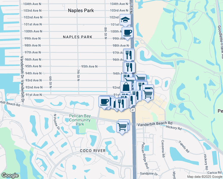 map of restaurants, bars, coffee shops, grocery stores, and more near 808 92nd Avenue North in Naples