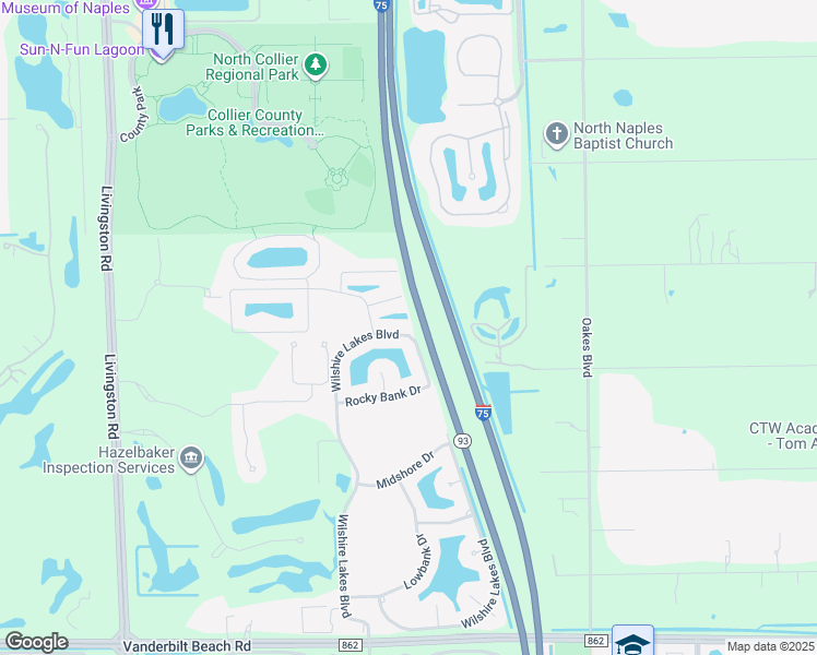 map of restaurants, bars, coffee shops, grocery stores, and more near 9765 Wilshire Lakes Boulevard in Naples