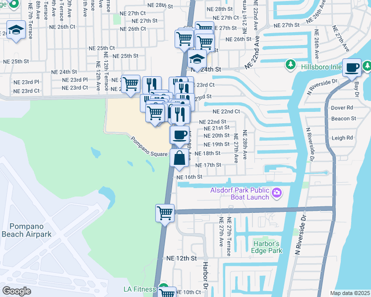 map of restaurants, bars, coffee shops, grocery stores, and more near 1790 North Federal Highway in Pompano Beach