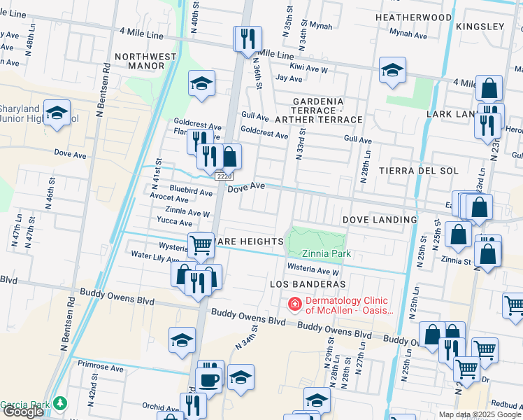 map of restaurants, bars, coffee shops, grocery stores, and more near 5401 North 35th Street in McAllen