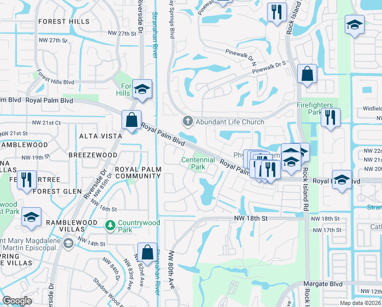 map of restaurants, bars, coffee shops, grocery stores, and more near 7836 Sunflower Drive in Margate