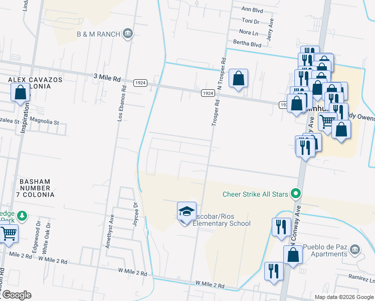 map of restaurants, bars, coffee shops, grocery stores, and more near 3421 Trosper Road in Mission