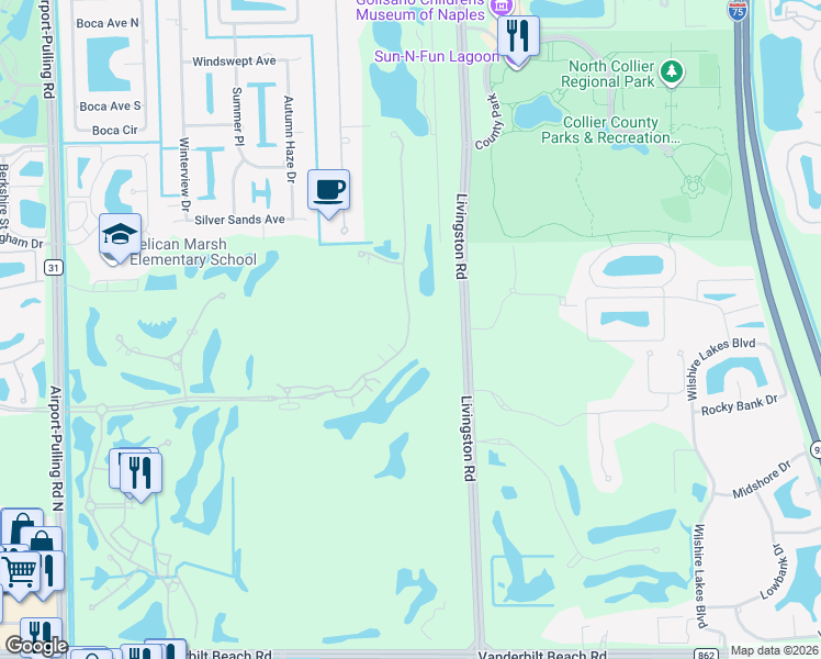 map of restaurants, bars, coffee shops, grocery stores, and more near 2825 Tiburon Boulevard East in Naples