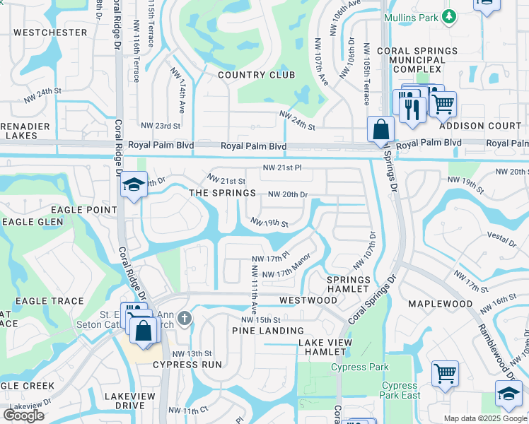 map of restaurants, bars, coffee shops, grocery stores, and more near 2048 Northwest 110th Lane in Coral Springs