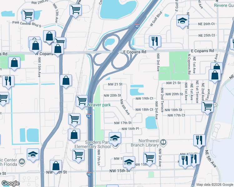 map of restaurants, bars, coffee shops, grocery stores, and more near 617 Northwest 20th Court in Pompano Beach