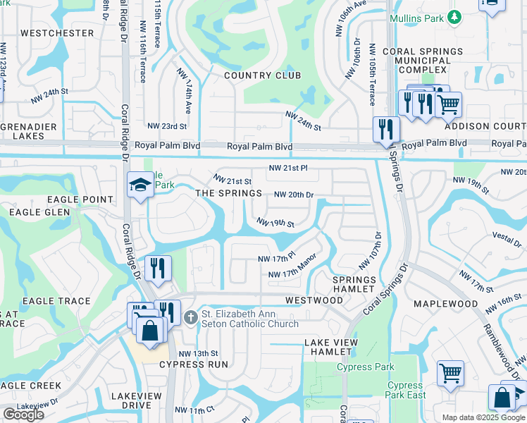 map of restaurants, bars, coffee shops, grocery stores, and more near 2048 Northwest 110th Lane in Coral Springs
