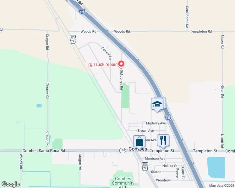 map of restaurants, bars, coffee shops, grocery stores, and more near 20708 Sid Jones Road in Combes