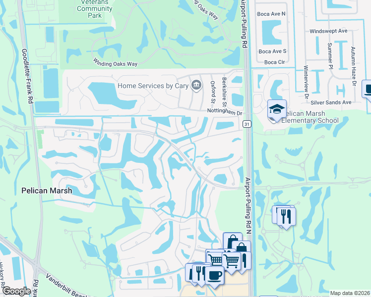 map of restaurants, bars, coffee shops, grocery stores, and more near 2110 Arielle Drive in Naples