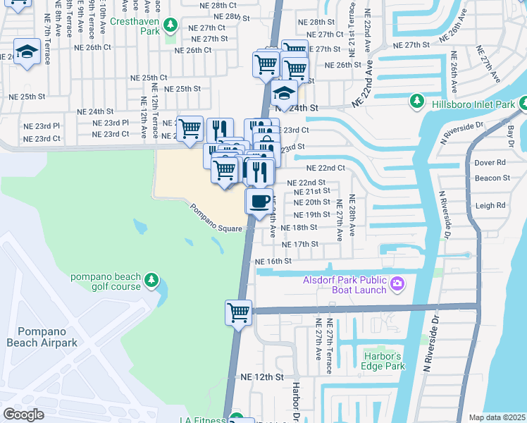 map of restaurants, bars, coffee shops, grocery stores, and more near in Pompano Beach