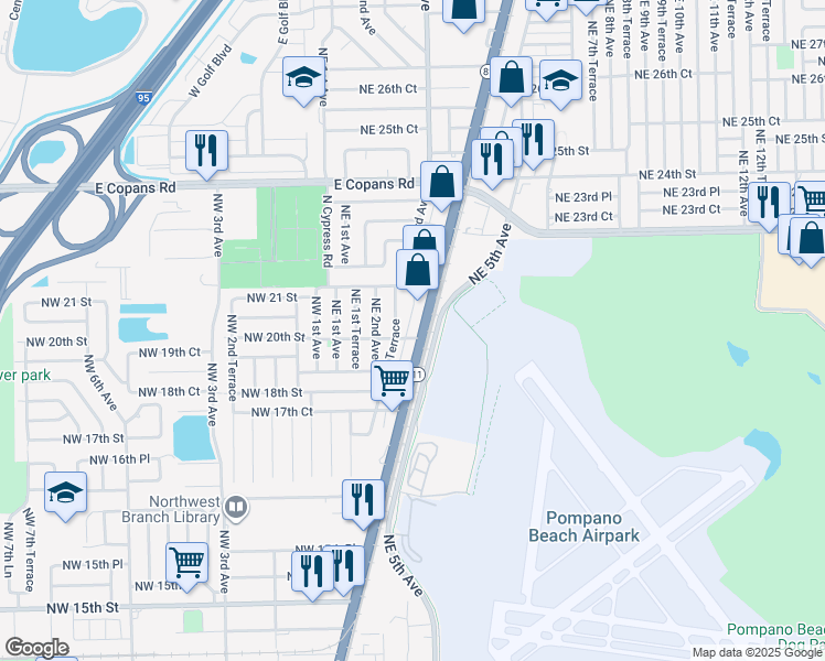 map of restaurants, bars, coffee shops, grocery stores, and more near 2027 North Dixie Highway in Pompano Beach