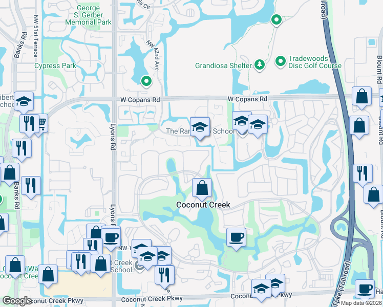 map of restaurants, bars, coffee shops, grocery stores, and more near in Pompano Beach