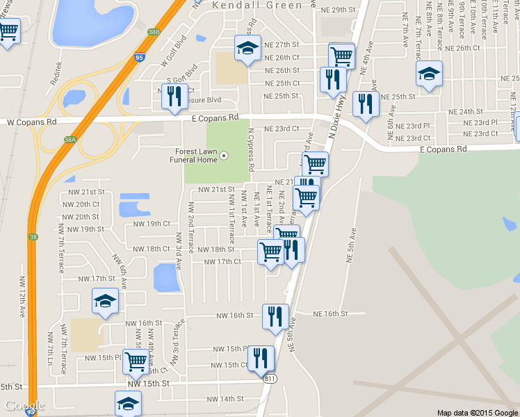 map of restaurants, bars, coffee shops, grocery stores, and more near 2040 Northeast 1st Avenue in Pompano Beach