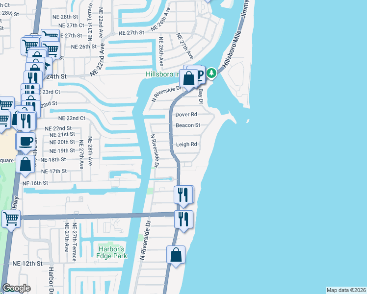map of restaurants, bars, coffee shops, grocery stores, and more near 3403 Leigh Road in Pompano Beach