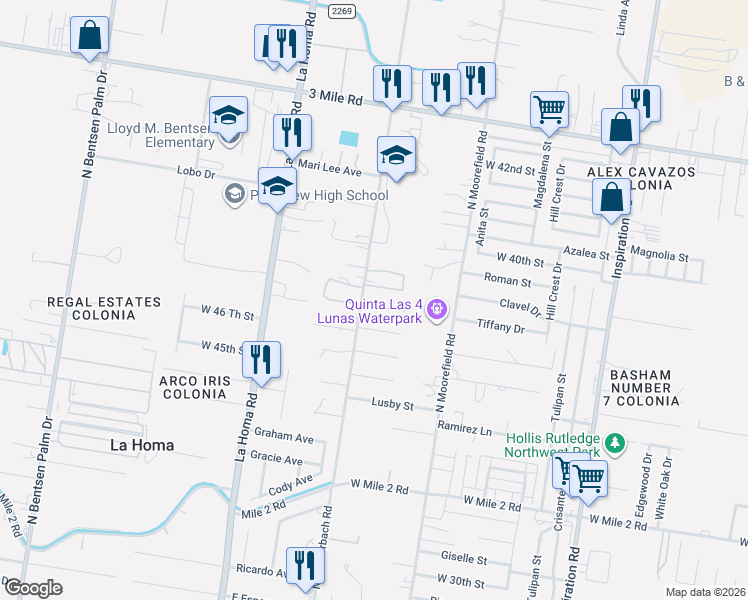 map of restaurants, bars, coffee shops, grocery stores, and more near 2316 Tiffany Drive in Mission