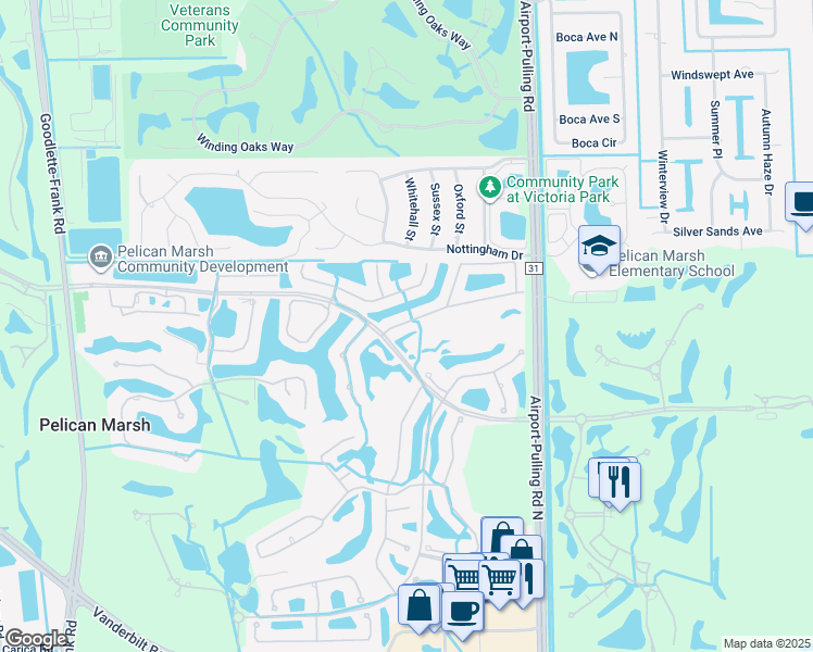 map of restaurants, bars, coffee shops, grocery stores, and more near 2125 Arielle Drive in Naples