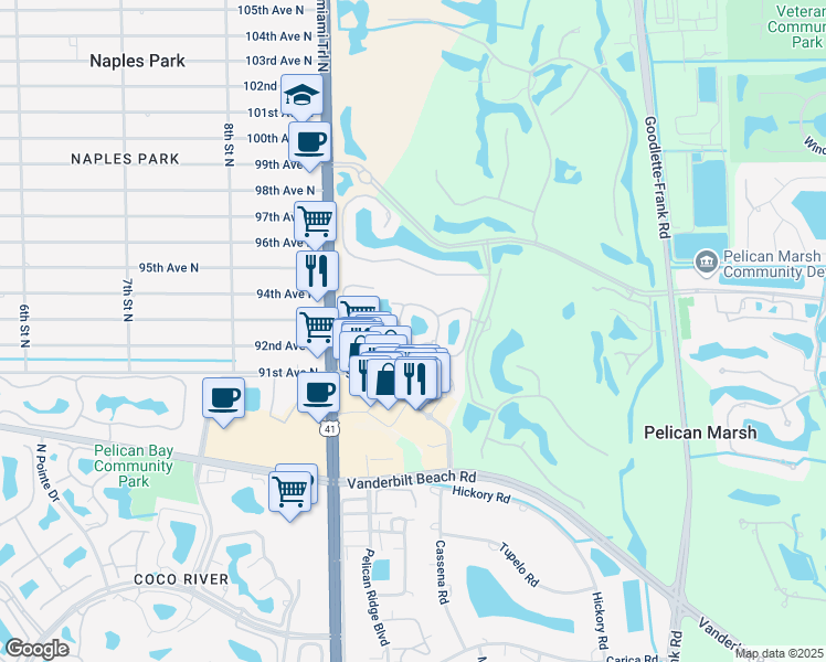 map of restaurants, bars, coffee shops, grocery stores, and more near 1190 Egrets Walk Circle in Naples