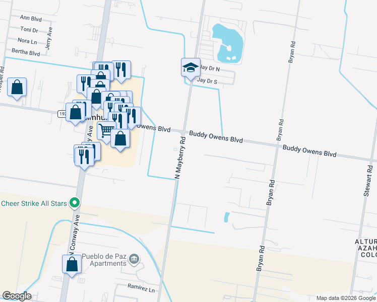 map of restaurants, bars, coffee shops, grocery stores, and more near 4204 North Mayberry Road in Palmhurst