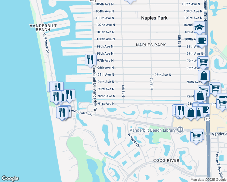 map of restaurants, bars, coffee shops, grocery stores, and more near 564 93rd Ave N in Naples