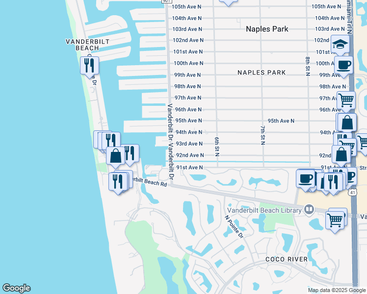 map of restaurants, bars, coffee shops, grocery stores, and more near 524 93rd Ave N in Naples