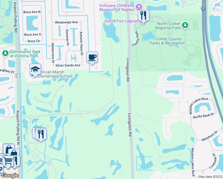 map of restaurants, bars, coffee shops, grocery stores, and more near 2843 Tiburon Boulevard East in Naples