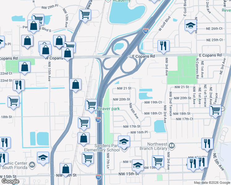 map of restaurants, bars, coffee shops, grocery stores, and more near 681 Northwest 20th Court in Pompano Beach