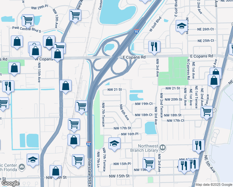map of restaurants, bars, coffee shops, grocery stores, and more near 617 Northwest 20th Court in Pompano Beach
