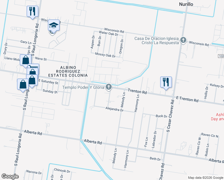 map of restaurants, bars, coffee shops, grocery stores, and more near 4302 Concepcion Lane in Edinburg