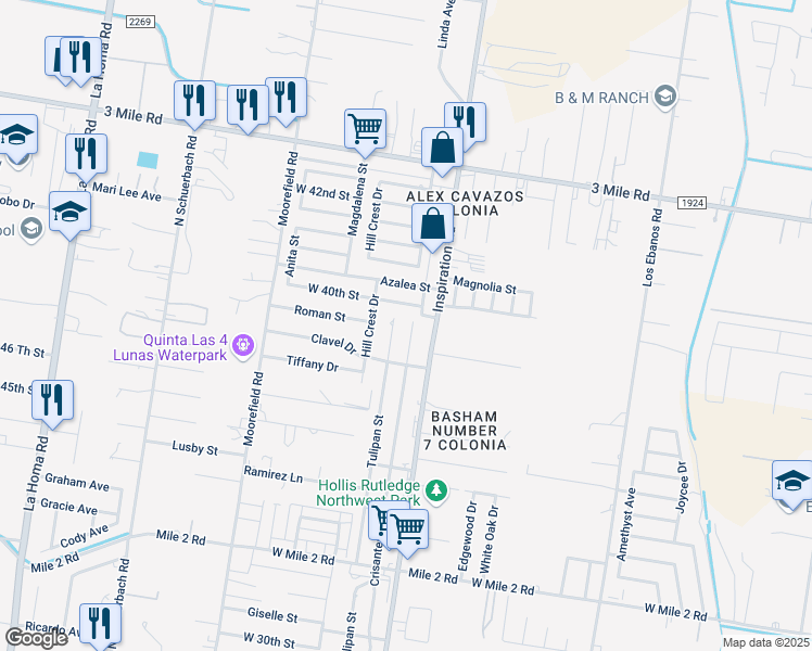 map of restaurants, bars, coffee shops, grocery stores, and more near 3907 Crisantema St in Mission