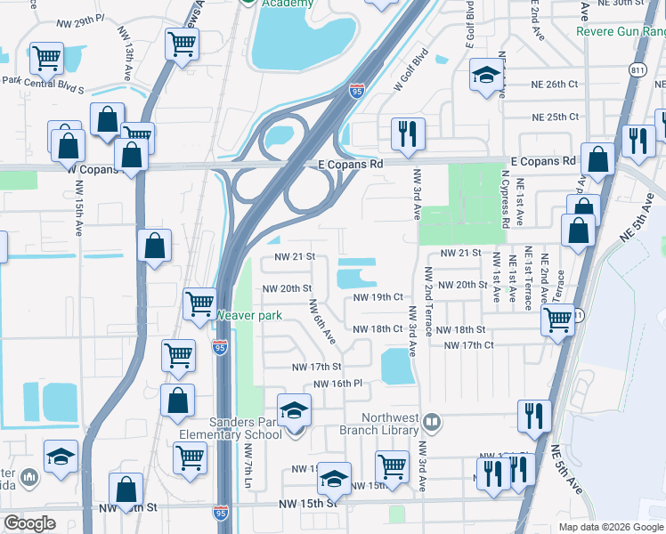 map of restaurants, bars, coffee shops, grocery stores, and more near 2050 Northwest 5th Terrace in Pompano Beach