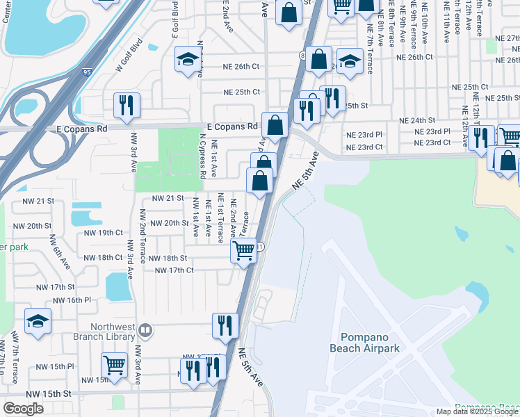 map of restaurants, bars, coffee shops, grocery stores, and more near 2027 North Dixie Highway in Pompano Beach