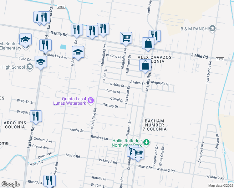 map of restaurants, bars, coffee shops, grocery stores, and more near 2013 Roman Street in Mission
