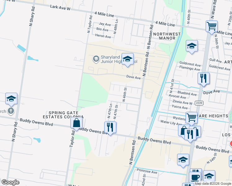 map of restaurants, bars, coffee shops, grocery stores, and more near 4700 Zinnia Avenue West in McAllen